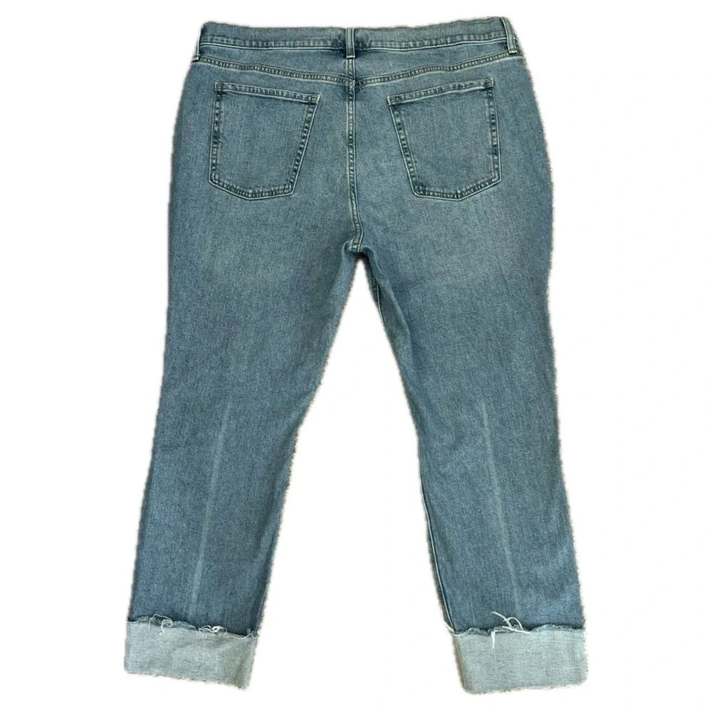 Old Navy Boyfriend Jeans Mid Rise Straight Ripped Smiley Face Happy Remix Blu 16